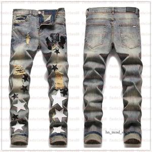 Jeans pour hommes Jean européen cassé Hombre lettre étoile hommes broderie patchwork déchiré pour tendance marque moto pantalon hommes maigre 895