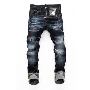 Jeans masculins européen Jean Hombre Letter Star Star Men Embroderie Patchwork Ripped for Trend Brand Motorcycle Pant Mens Skinny # D2-270Q