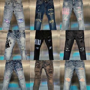 Jeans masculins européen Jean Hombre Letter Star Star Men Embroderie Patchwork Ripped for Trend Brand Motorcycle Pant Mens Skinnythm8