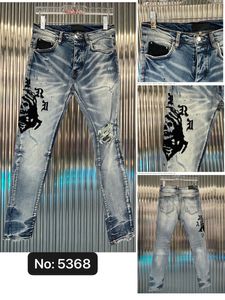 Jeans pour hommes Jean européen Hombre lettre étoile hommes broderie patchwork déchiré pour tendance marque moto pantalon hommes skinnythm8 839