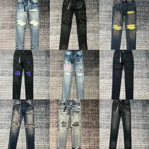 Männer Jeans Europäischen Jean Hombre Brief Stern Männer Stickerei Patchwork Zerrissene Für Trend Marke Motorrad Hose Mens Skinny Größe 29-40