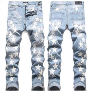 Jeans pour hommes Jean européen Hombre hommes broderie patchwork déchiré pour tendance marque moto pantalon hommes maigre 3320 mmgg20297e