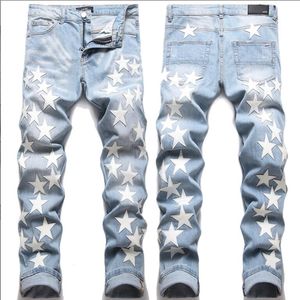 Jeans pour hommes Jean européen Hombre hommes broderie patchwork déchiré pour tendance marque moto pantalon hommes maigre 3320 mmgg20281t