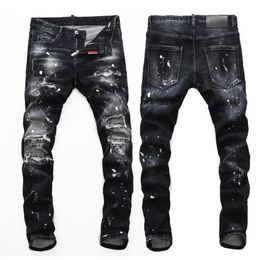 Jeans pour hommes Style de boîte de nuit européenne Marque Noir Italie Luxe Hommes Denim Pantalon Patchwork Slim Lettre Crayon Pantalon For2818