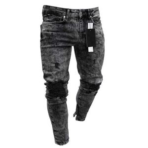 Jeans masculin streetwear européen jeans jeans pantalon masculin déchiré de pantalon denim skinny
