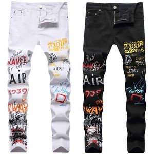 Herenjeans Europese stijl Digitale gedrukte grafische jeans voor mannen Solid Color Light Weight Rettery White Denim Pants T240515