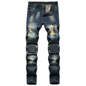 Jeans masculinos 2023 outono e inverno novos jeans masculinos personalidade nostalgia rasgado jeans moda masculina t230113