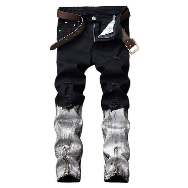 Jeans pour hommes EVJSUSE jeans déchirés enduits cassés hommes pantalons en coton de haute qualité revêtement à glissière BIKER jeans pantalons en denim de cow-boy noir blanc 221008