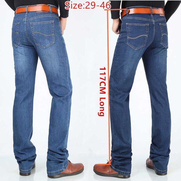 Jeans pour hommes Pantalons extra longs 117CM Tall Men 195CM Plus Size 42 44 46 Classic Blue Stretched High Waisted Elastic Pants Denim Slim Jeans T221102