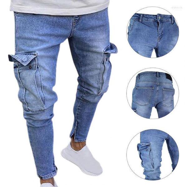 Jeans pour hommes Fabulous Plus Size Men Stretchy Stylish Male Multi Pockets Ripped Holes Casual PantsMen's Drak22