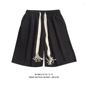 Calças de brim masculinas fábrica feita em linha reta simples cor sólida tecido cordão esportes shorts e marca de moda feminina rua solta perna larga