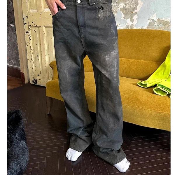 Jeans para hombres Faded Mud Dyed Pintado a mano Vintage Baggy para hombres High Street Washed Straight Pantalon Homme Pantalones de mezclilla de gran tamaño