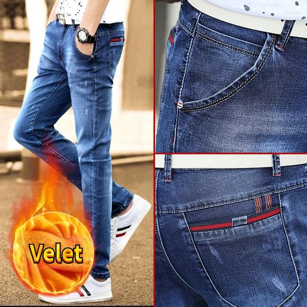 Pantalones vaqueros para hombre Otoño Invierno Velet Cálido Denim Pantalones largos Casual Negro Azul Pantalones pitillo