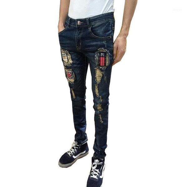 Jeans pour hommes Mode 2023 Adolescent Ripped Slim Fit Pieds Pantalon Patch Stretch Coréen Mendiant Tendance Automne Hiver Crayon