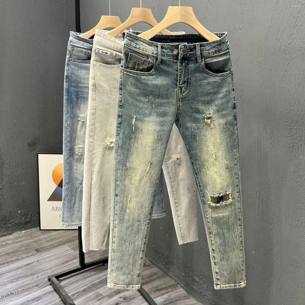 Fashion de jeans masculin 2024 Arrivée coréen vintage bleu décontracté pantalon denim mince pour le printemps automne skinny