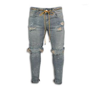 Jeans pour hommes Fashion Cheville Zipper Skinny Stretch Détruit Ripped Paint Point Design1