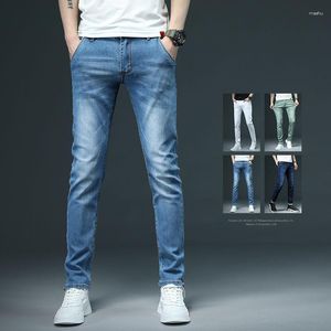 Jeans pour hommes marque de mode vêtements couleur unie coton hommes maigre Stretch décontracté mince bleu haute qualité classique Denim pantalon mâle 38