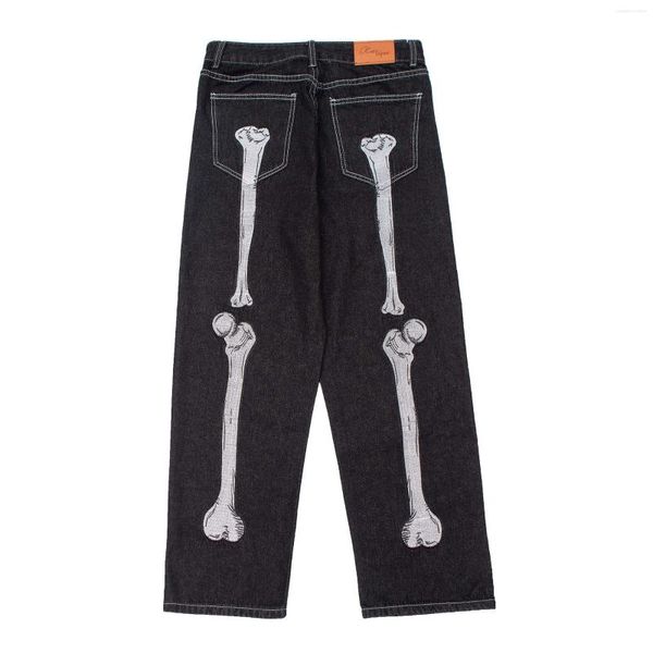 Jeans pour hommes marque de mode conception de niche ample jambe large pantalon droit INS N High Street série sombre squelette brodé