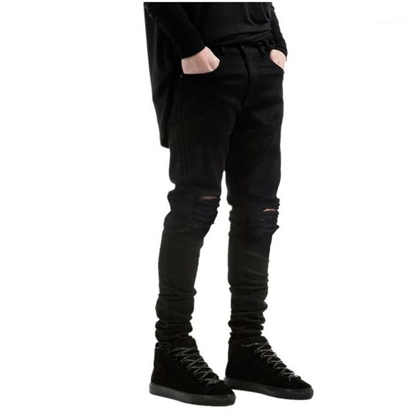 Jeans pour hommes Marque de mode Hommes Noir Skinny Ripped Stretch Slim Hip Hop Swag Denim Moto Biker Pantalon Jogger1298s