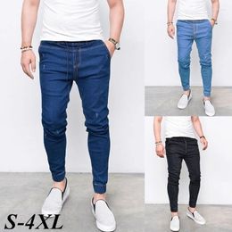 Jeans pour hommes Mode Casual Cordon Taille élastique Crayon Skinny Plus Taille Noir Bleu S-4XL
