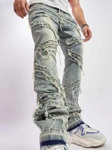 Jeans pour hommes Mode décontracté trou jean pour hommes Hip Hop Biker jean régulier droit jean pantalon chat moustaches tissu cousu mode stretch grande taille XS-XXL 240305