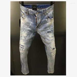 Jeans pour hommes Mode Casual Trou Spray Peint Tendance High Street Lettre Denim Tissu Pantalon A212