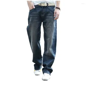 Jeans pour hommes Mode Casual Hommes Jambe droite Lâche Streetwear Hip-Hop Denim Noir Pantalon de couleur claire Taille 44
