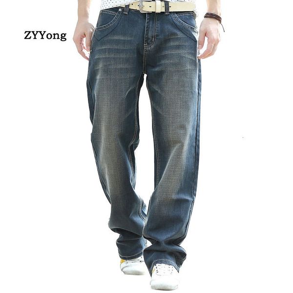 Jeans pour hommes Mode Casual Jeans pour hommes Straight Loose Baggy Streetwear Hip hop Skateboard Denim Pantalon Light Black Wide Leg Pants Taille 44 230308
