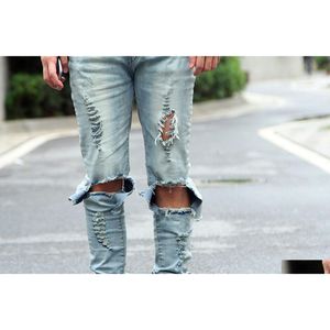 Jeans pour hommes Vêtements de mode Fit Slim Hommes West GD Style Slp Trous déchirés Designer Crayon Drop Livraison Vêtements Dh4Iz