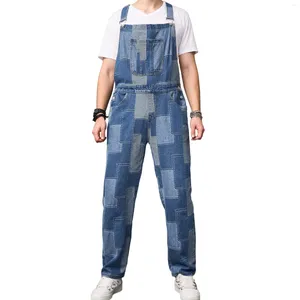 Jeans pour hommes Mode Denim Salopette avec patchwork High Street Hip Hop Combinaisons Pantalons à bretelles patchés pour hommes