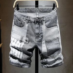 Jeans pour hommes Mode Denim Shorts hommes Capris été mince en vrac couture personnalisée pantalon élastique Streetwear jean hommes vêtements Hiphop 231118