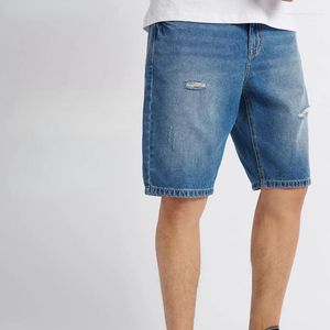 Jeans masculin mode short denim d'été trou cassé trou léger la longueur du genou lâche raide pantalon non élastique décontracté cadeau