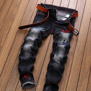 Menans jeans modeontwerper Casual denim gescheurde broek hoge kwaliteit lange plus size mannen recht zwart geborduurd grote y2303