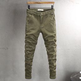 Jeans para hombres Diseñador de moda Hombres Ejército Verde Estiramiento Elástico Slim Fit Casual Alta Calidad Estilo Coreano Vintage Denim Pantalones