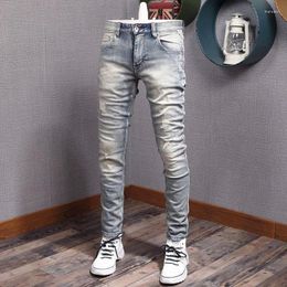 Jeans pour hommes Fashion Designer Hommes Haute Qualité Rétro Bleu Clair Plaine Lavé Slim Fit Ripped Patch Vintage Denim Pantalon