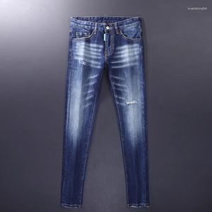 Heren Jeans Mode Ontwerper Heren Hoge Kwaliteit Retro Blauwe Elastische Stretch Slim Fit Ripped Vintage Broek Merk Broek Hombre