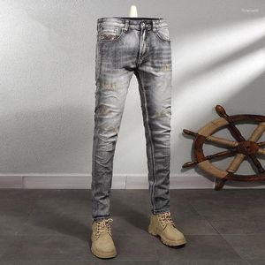 Jeans pour hommes Designer de mode Hommes de haute qualité Rétro Noir Gris Stretch Slim Fit Ripped Broderie Vintage Denim Pantalon Hombre