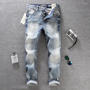 Jeans pour hommes Fashion Designer Hommes Haute Qualité Rétro Bleu Clair Élastique Slim Ripped Plain Bouton Pantalon Vintage Denim Pantalon