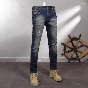 Jeans pour hommes Designer de mode Hommes de haute qualité Rétro Noir Bleu Élastique Slim Fit Ripped Spliced Vintage Denim Pantalon