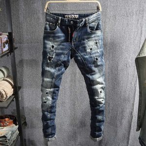 Jeans pour hommes créateurs de mode jeans hommes rétro bleu slim stim stretch jeans jeans pantalon de trous de trous hip hop