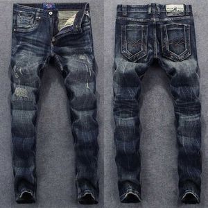 Menans Jeans modeontwerper Men jeans retro zwart blauw slanke fit stretch gescheurde jeans mannen broek Italiaanse vintage casual denim broek HOMBRE T240409