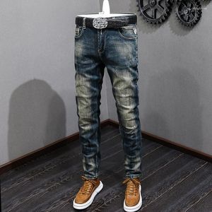 Heren Jeans Mode Ontwerper Heren Retro Zwart Blauw Elastische Slim Fit Gescheurde Gerafeld Stretch Broek Vintage Casual Denim Broek