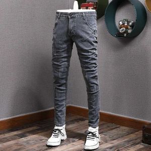 Herenjeans Fashion Designer Mens Jeans Retro Gray Elastic Ultra-Dunne traanbroeken Casual denim potloodbroek HOMBRE Q240509