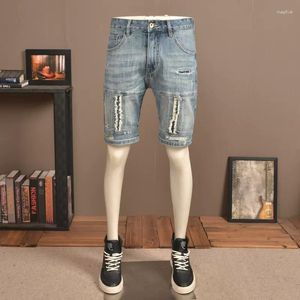 Jeans para hombres Diseñador de moda Verano Hombres Retro Azul Elástico Slim Fit Ripped Short Spliced Hip Hop Denim Shorts Hombre
