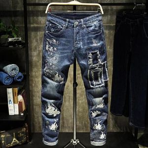 Jeans pour hommes Fashion brodé Rig Patch Slim Stretch Pantalon droit Logo Hip-hop