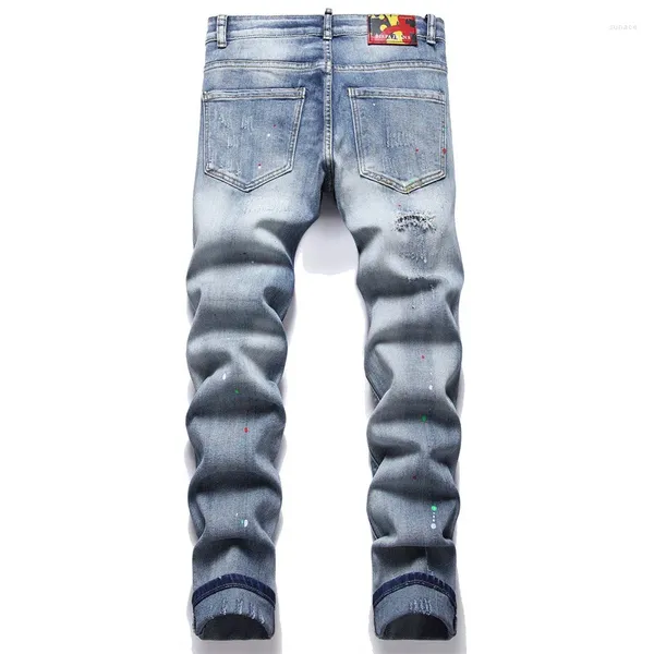 Jeans para hombres Fashion Bordery Label de cuero Hole de algodón delgada Pantalones de mezclilla de jean de algodón delgado de otoño