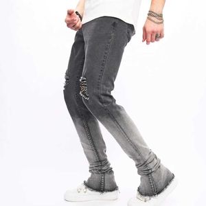 Jeans masculins de mode de mode couleur hommes haut strt trts slim stretch jeans mâle déroutant micro micro évasé pantalon de denim pantalon masculin y240507