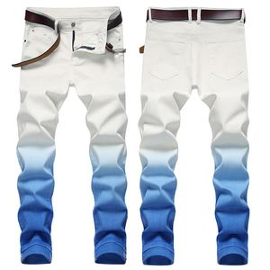 Heren jeans mode gradiënt kleur kleine rechte rek mannelijke high street slanke lange kwaliteit casual denim broek wit 230131