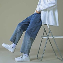 Menans Jeans Fashion Gradient Designer Men Blauw Zwart Straight Wide Leg Harajuku Style Simple Denim Troous Male Streetwear 220923