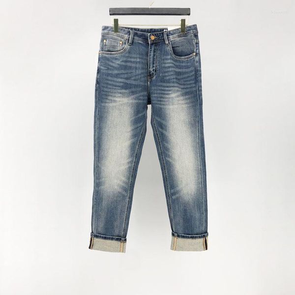 Jeans para hombres Moda H Marca Primavera Verano Cremallera Media cintura Vintage Lavado Azul Denim Diseño de bolsillo Tendencia Casual Pantalones masculinos